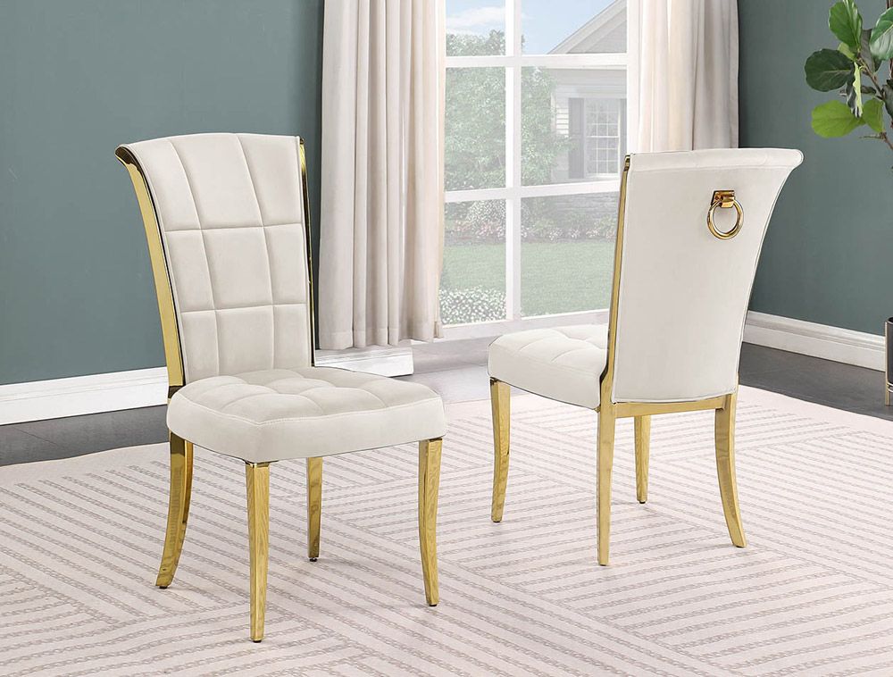 Proctor Cream Velvet Dining Chairs With Gold Trim