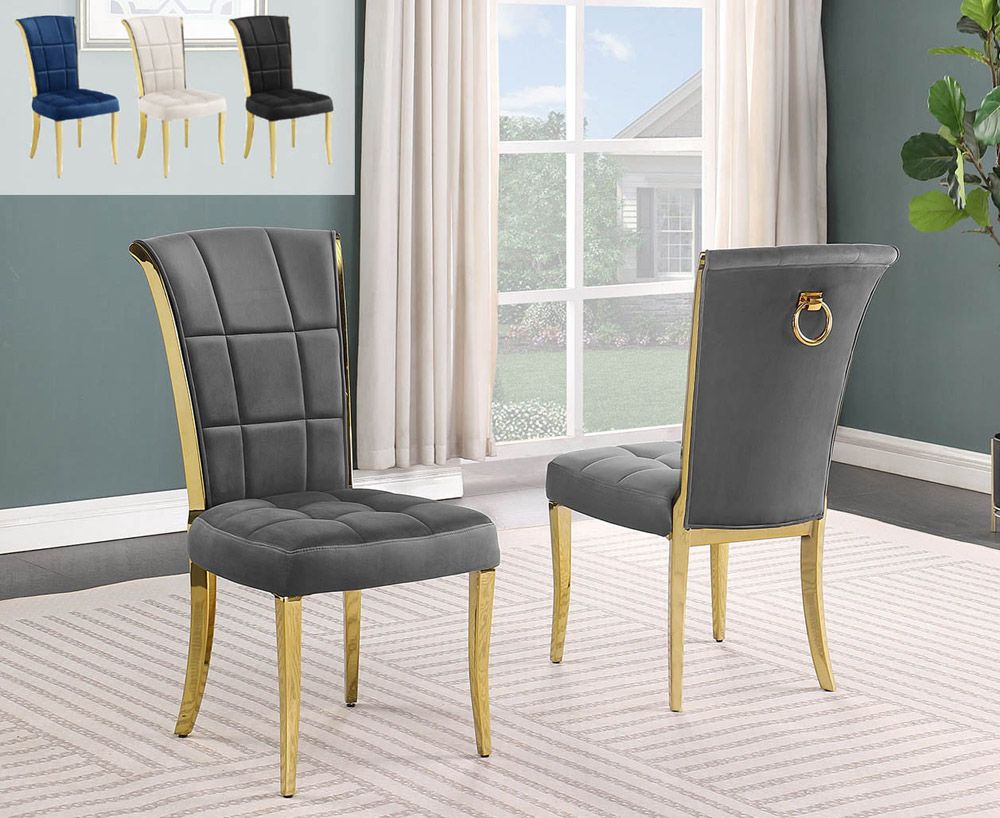 Proctor Grey Velvet Dining Chairs With Gold Trim