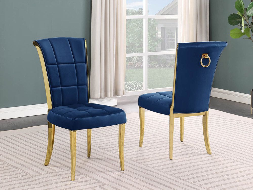 Proctor Navy Velvet Dining Chairs With Gold Trim