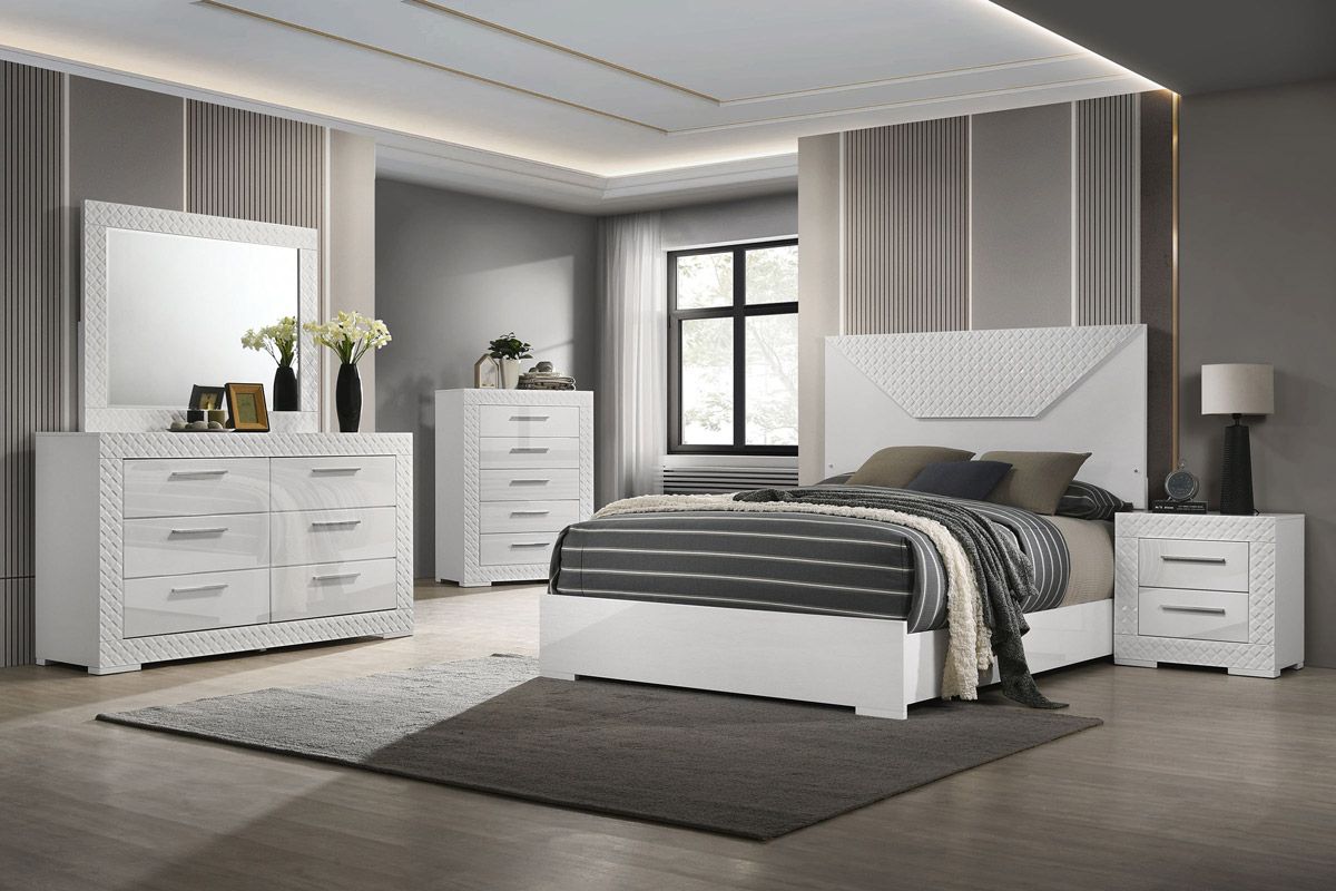 Pyramid White Finish Bedroom Set