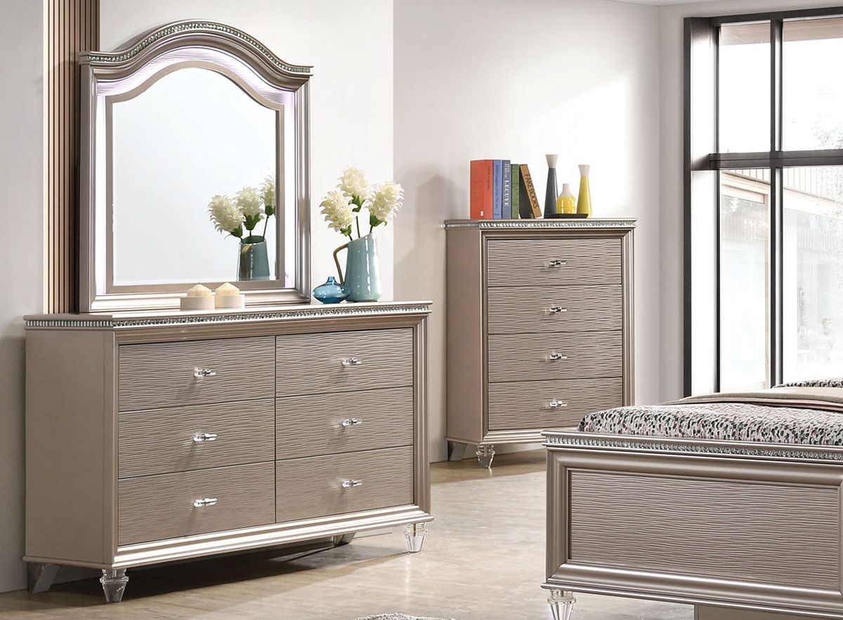 Rachele Rose Gold Dresser With Mirror