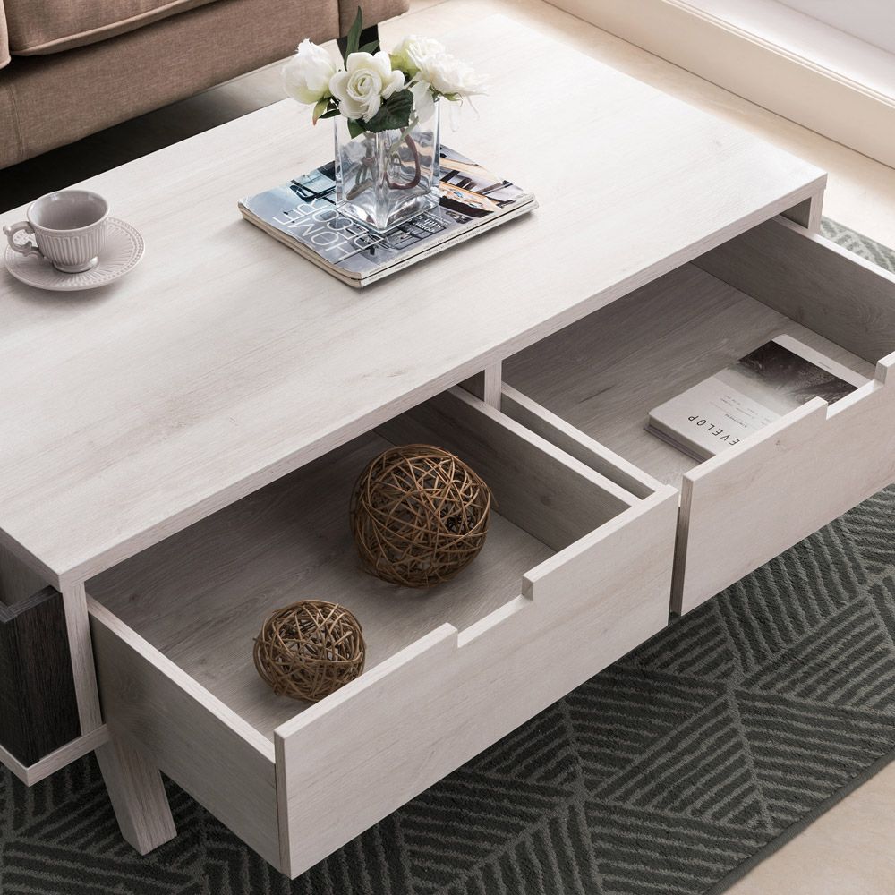 Raeburn White Oak Coffee Table Drawers