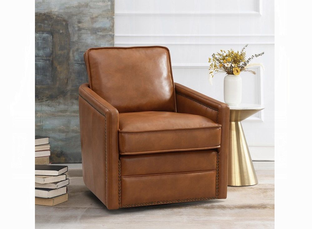 Raffi Brown Leather Vintage Accent Chair