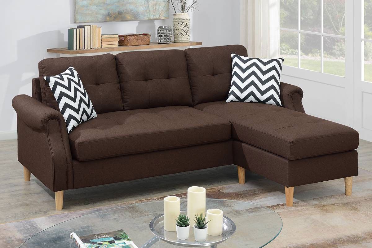 Randa Coffee Linen Sectional Reverse Side