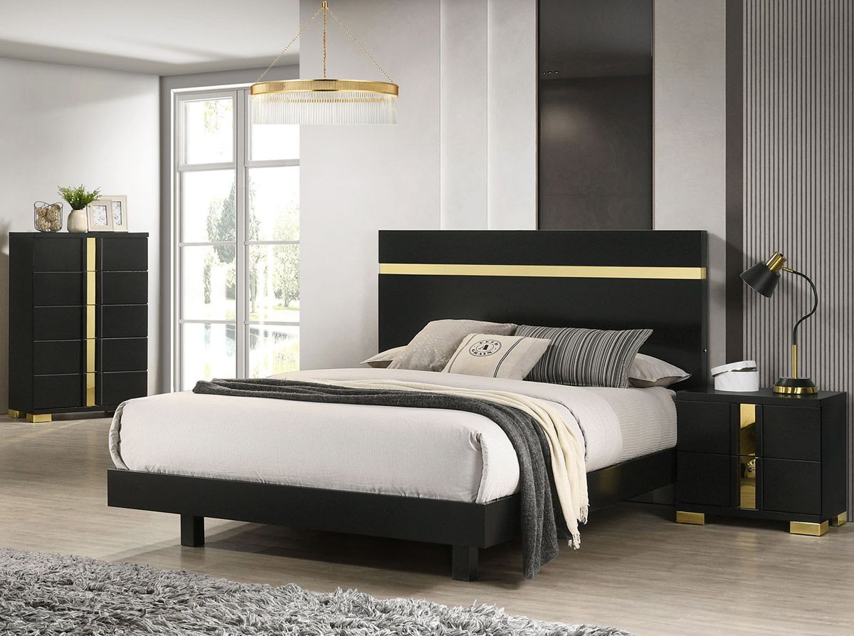 Raynold Black Bed With Gold Accent