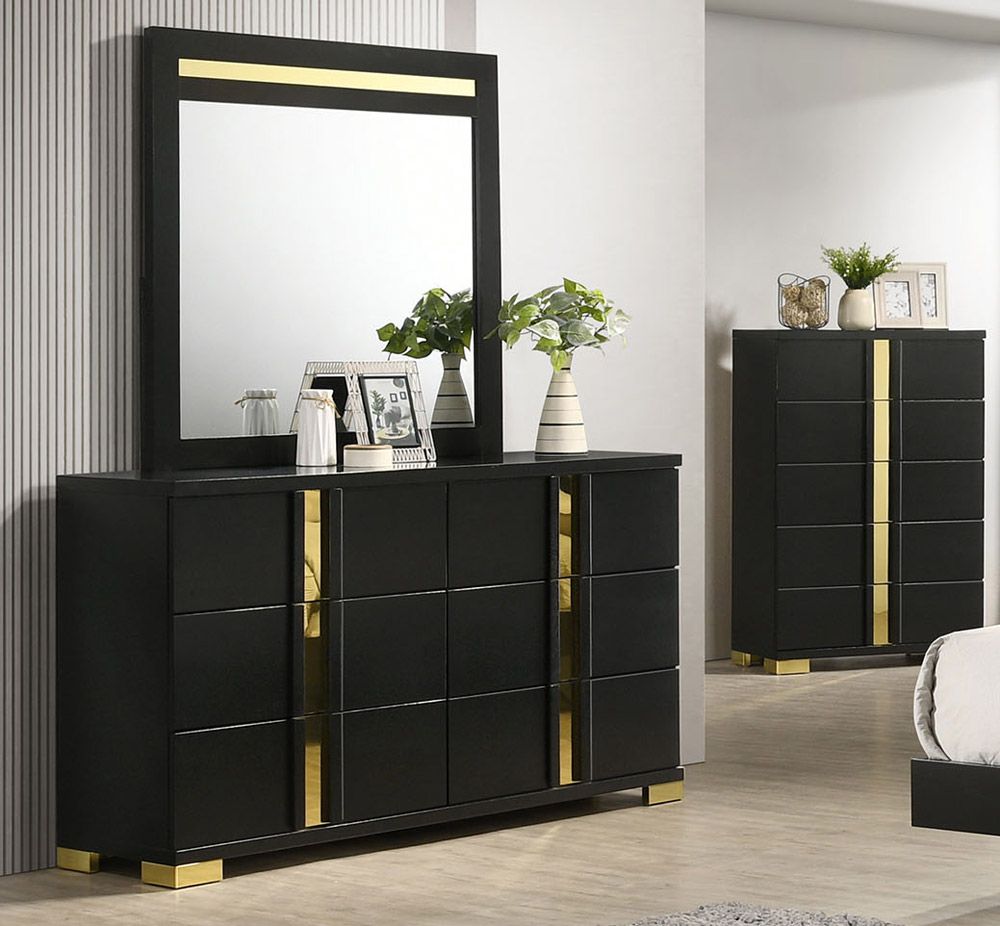 Raynold Black Dresser With Gold Accent