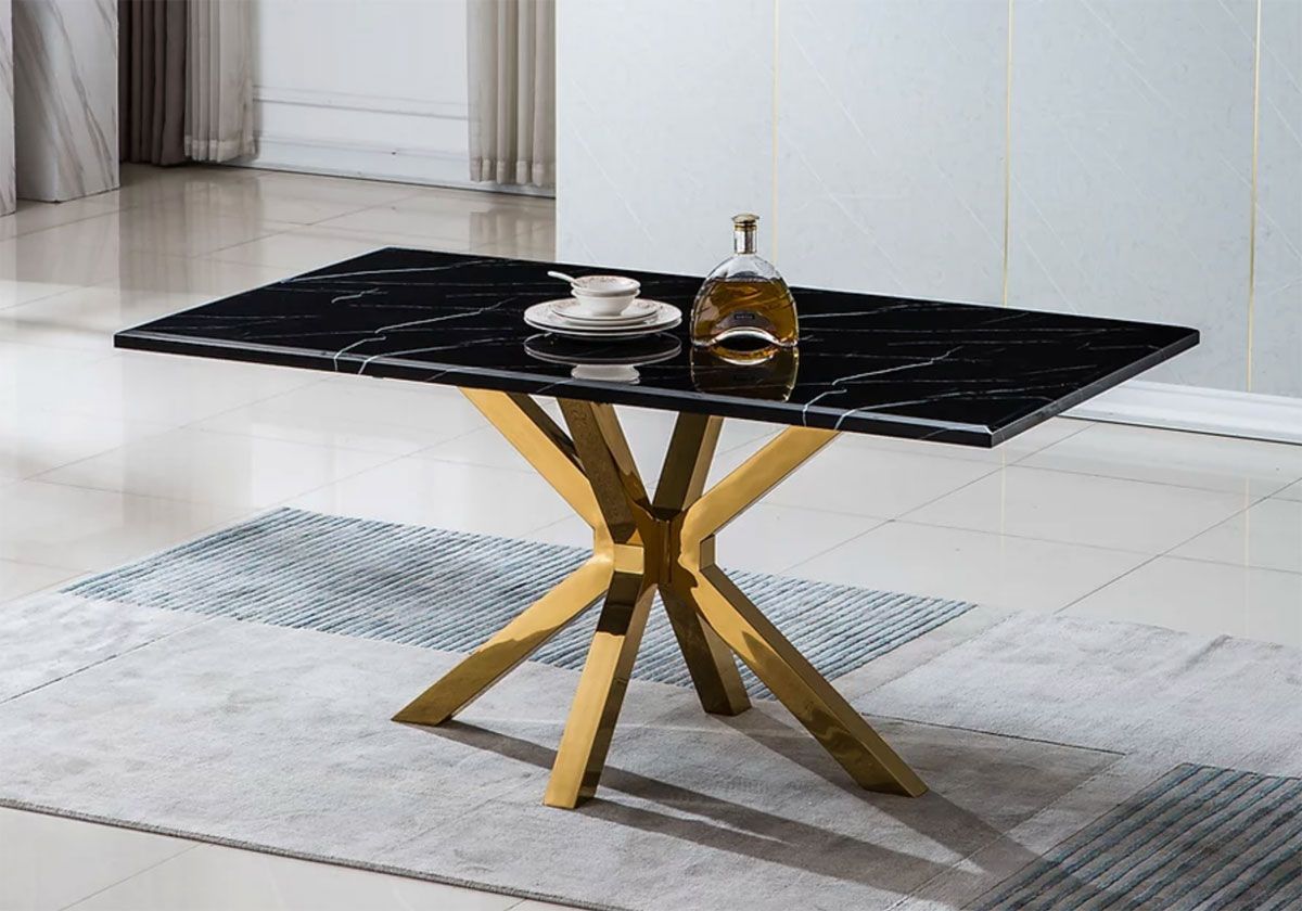 Razor Black Marble Top Dining Table Gold Base