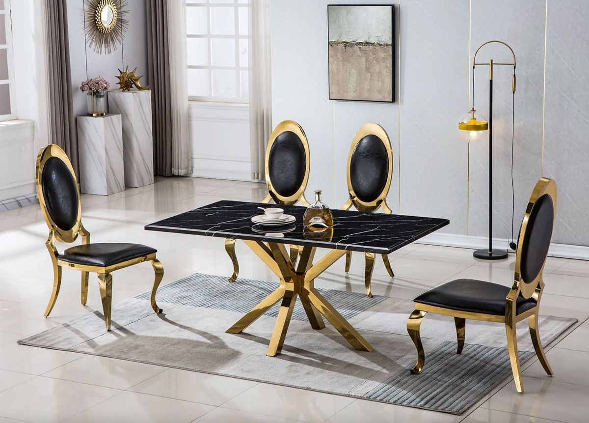 Razor Black Marble Top Dining Table Gold Base