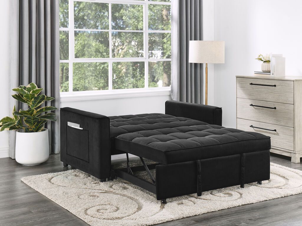 Redford Black Velvet Loveseat Sleeper