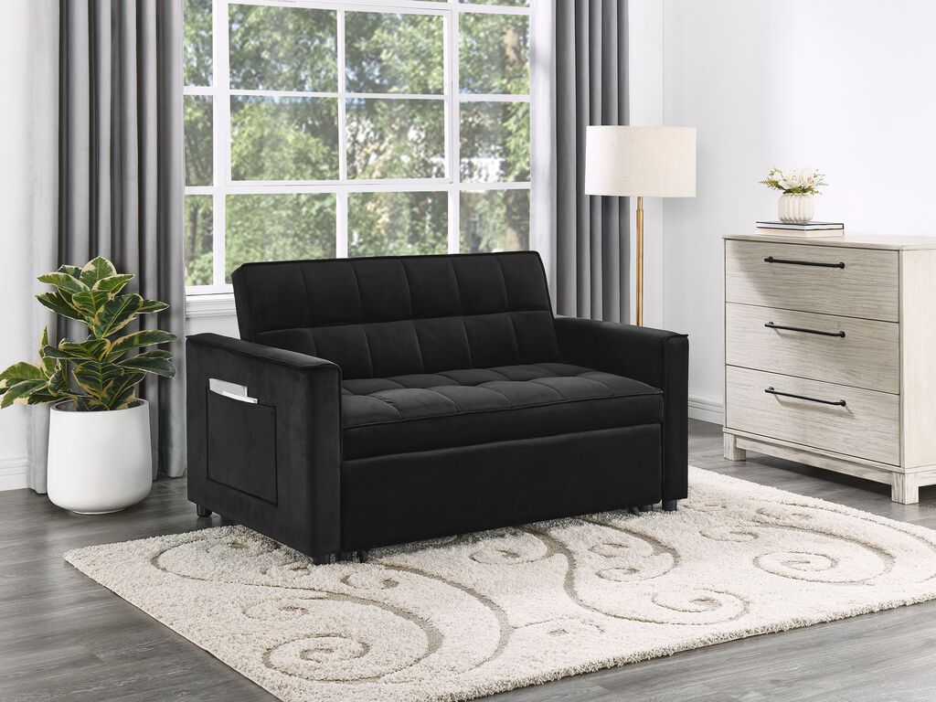 Redford Black Velvet Loveseat Sleeper