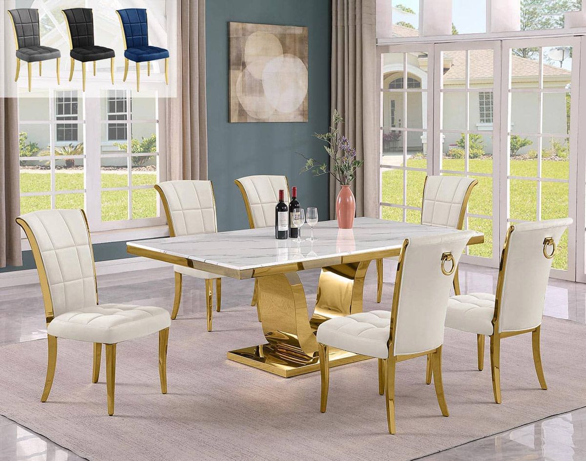 Reyna Marble Dining Table With Gold Base