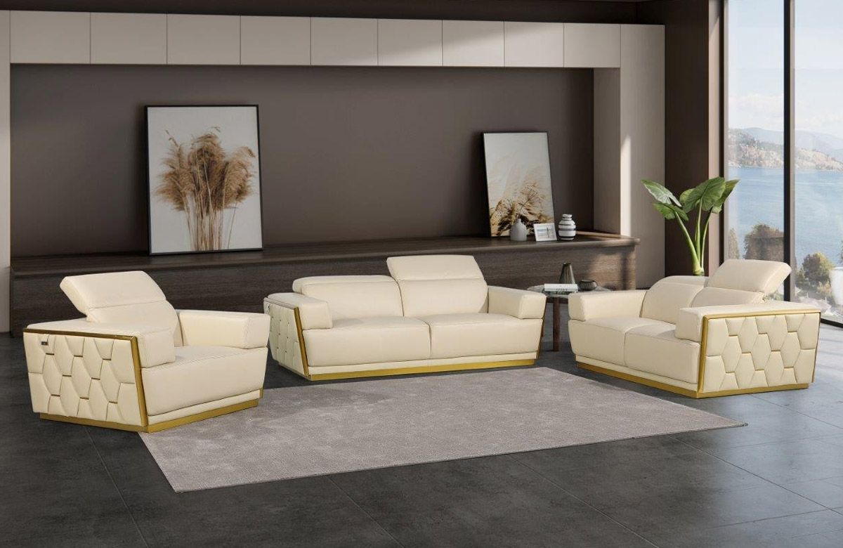 Rita Beige Italian Leather Sofa Set