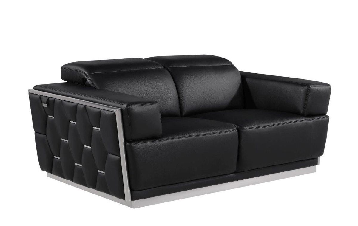 Rita Black Italian Leather Modern Loveseat