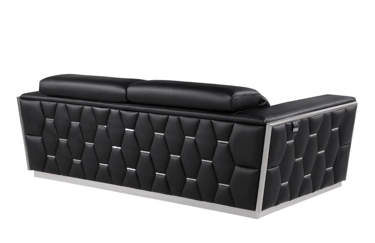 Rita Black Italian Leather Modern Sofa Back Side