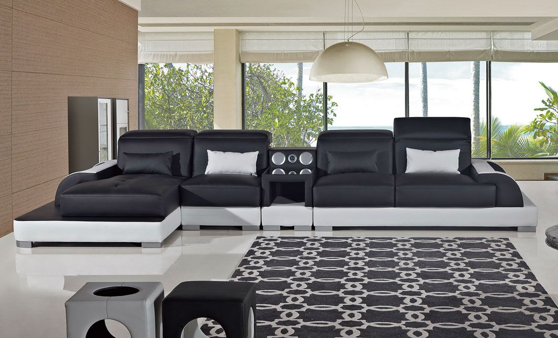 Ritz Black and White Leather Sectional