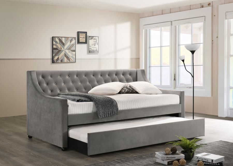 Roberta Grey Velvet Daybed With Crystal Accents