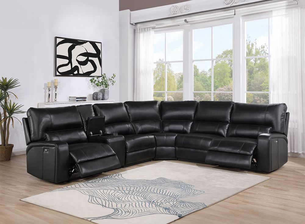 Roberto Black Leather Power Recliner Sectional