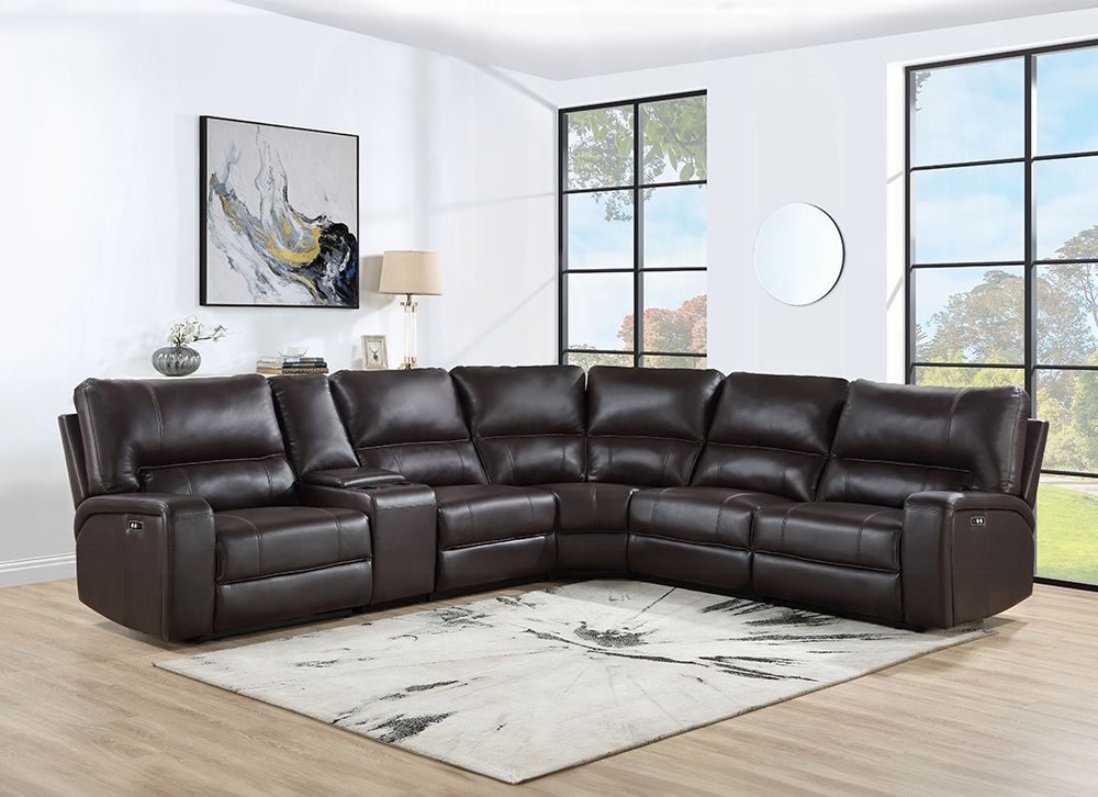 Roberto Espresso Leather Power Recliner Sectional