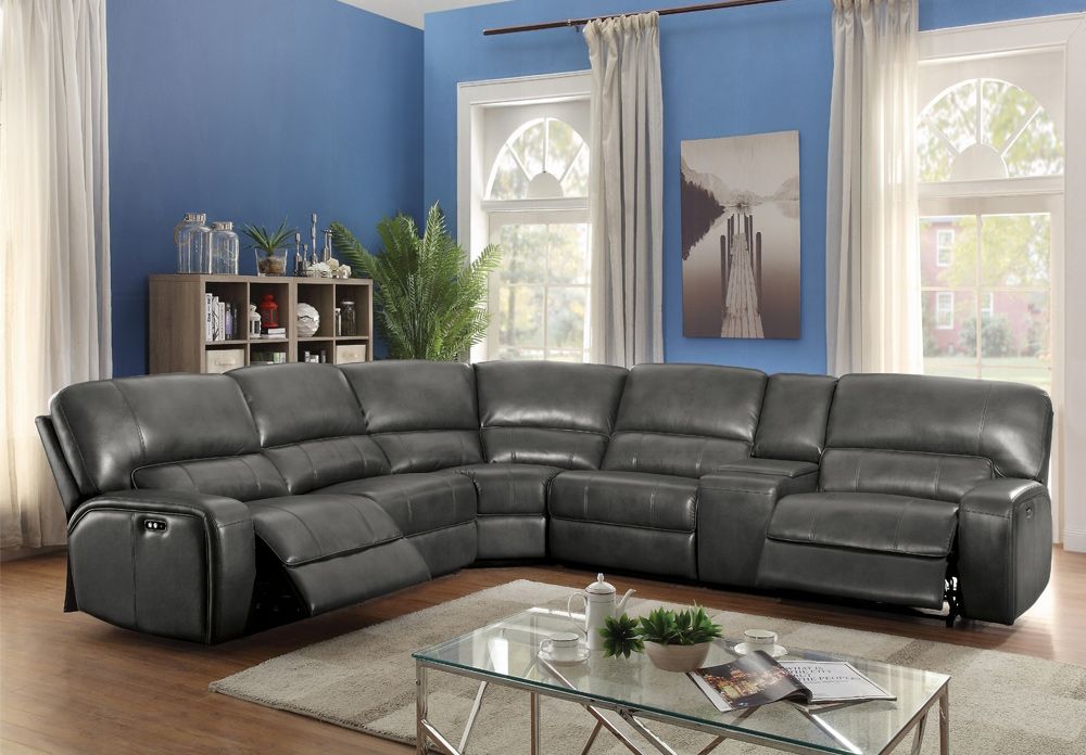 Roberto Grey Leather Power Recliner Sectional