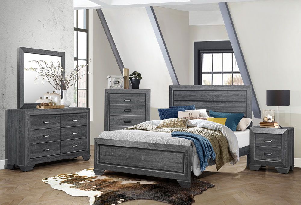 Rollan Rustic Grey Modern Bed