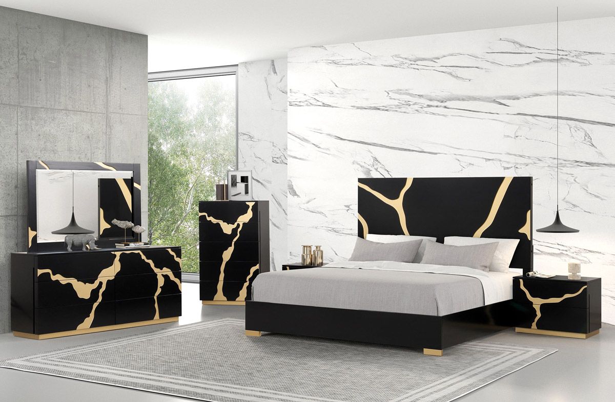 Rondo Black And Gold Modern Bedroom Set