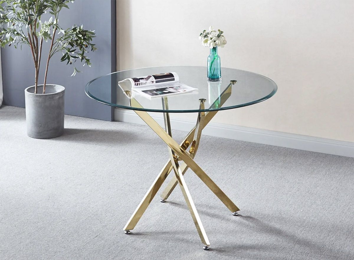 Rosa Round Glass Gold Dining Table