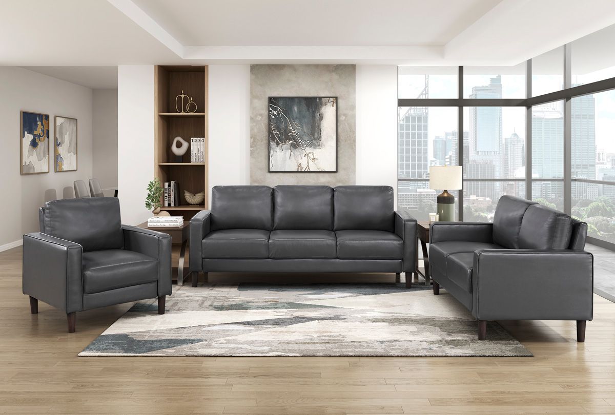 Rosario Dark Grey Leather Sofa Set