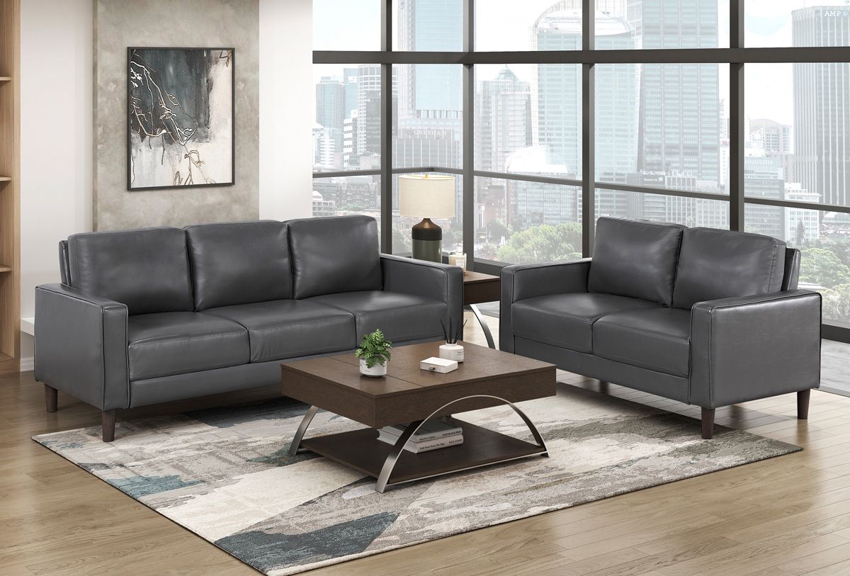 Rosario Dark Grey Leather Sofa and Loveseat