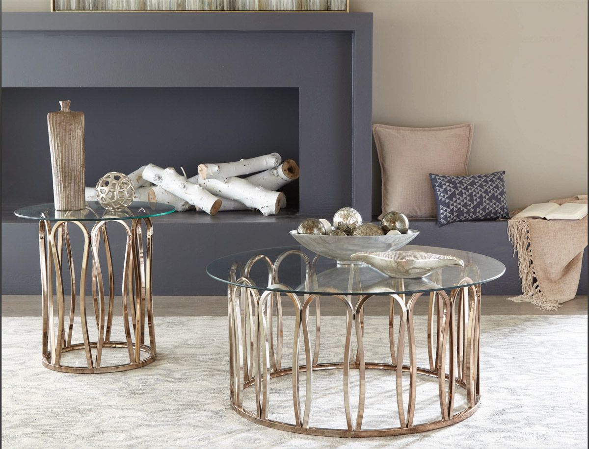 Roves Round Glass Top Coffee Table Set