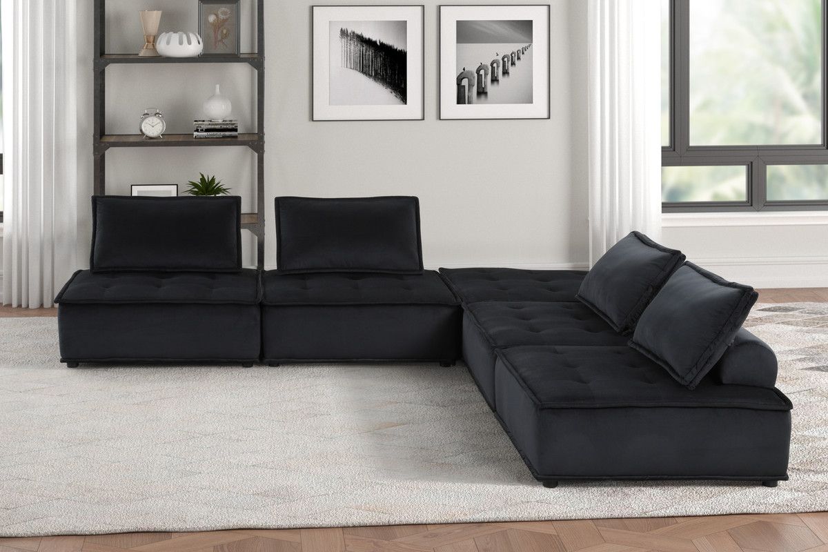 Royan Black Velvet 5-Piece Modular Sectional