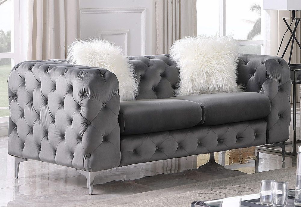 Royce Tufted Grey Velvet Loveseat