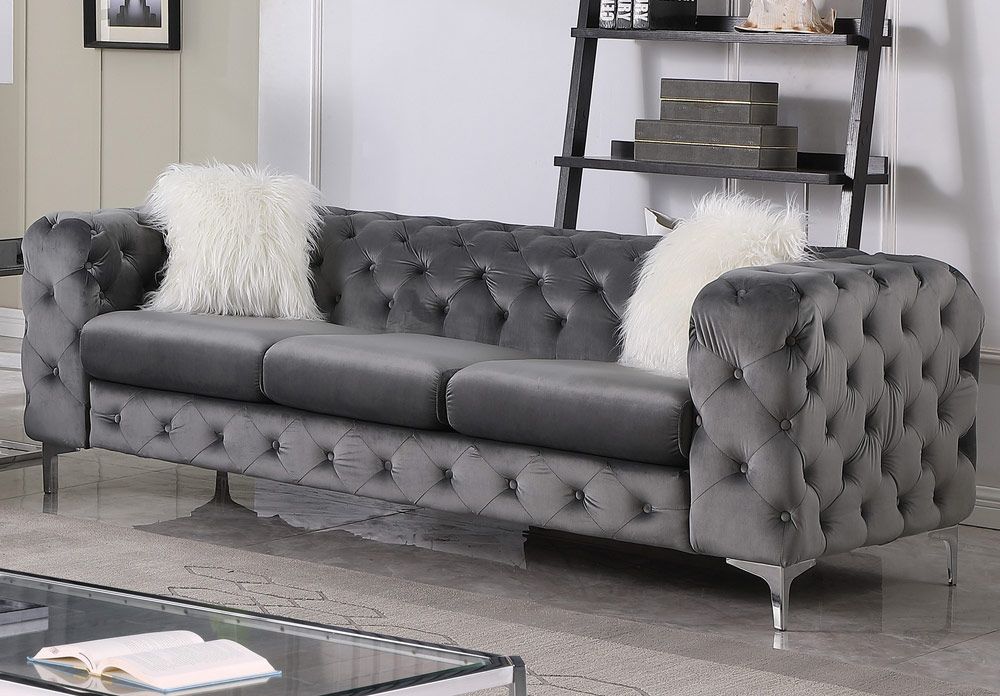 Royce Tufted Grey Velvet Sofa