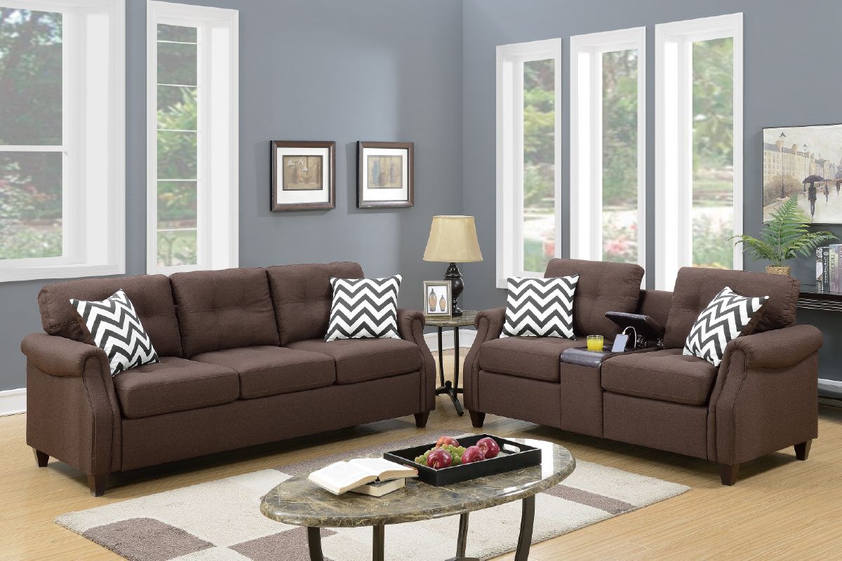 Rubin Brown Linen Sofa Set