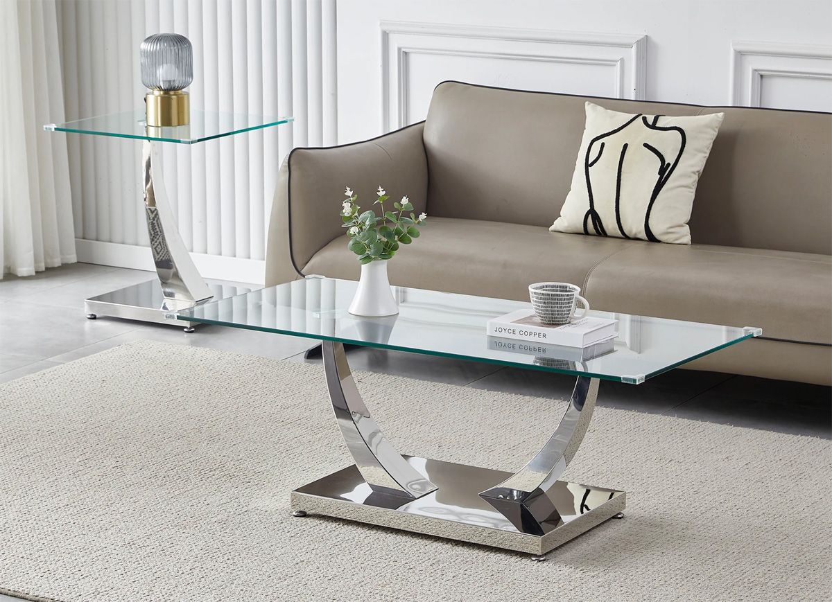 Salerno Glass Top Silver Coffee Table