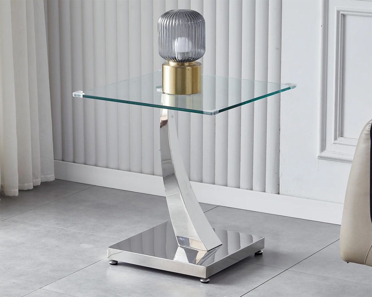 Salerno Glass Top Silver End Table