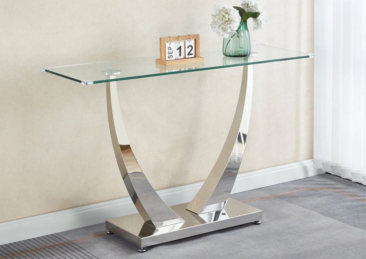 Salerno Glass Top Silver Sofa Table