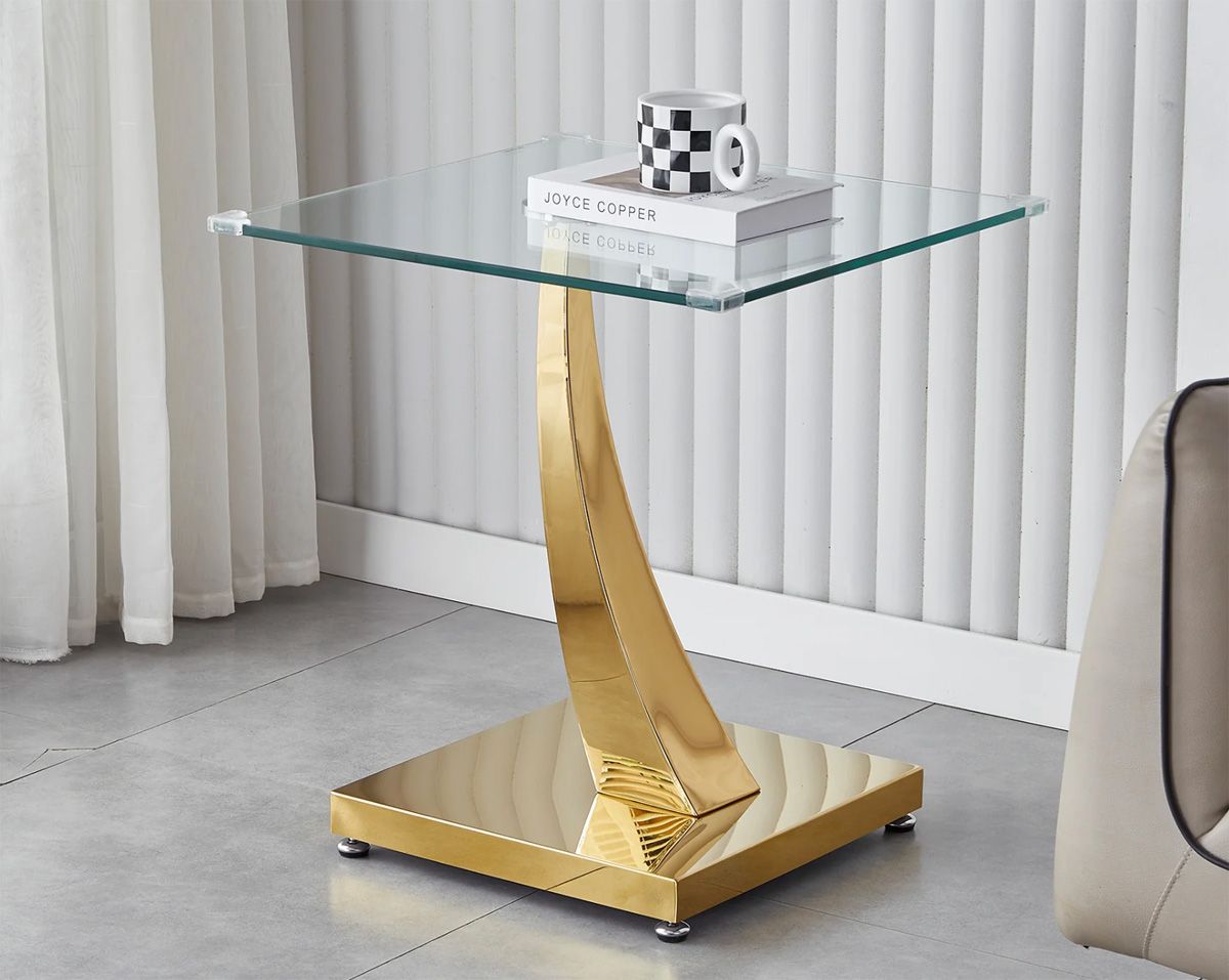 Salerno Glass Top Gold End Table