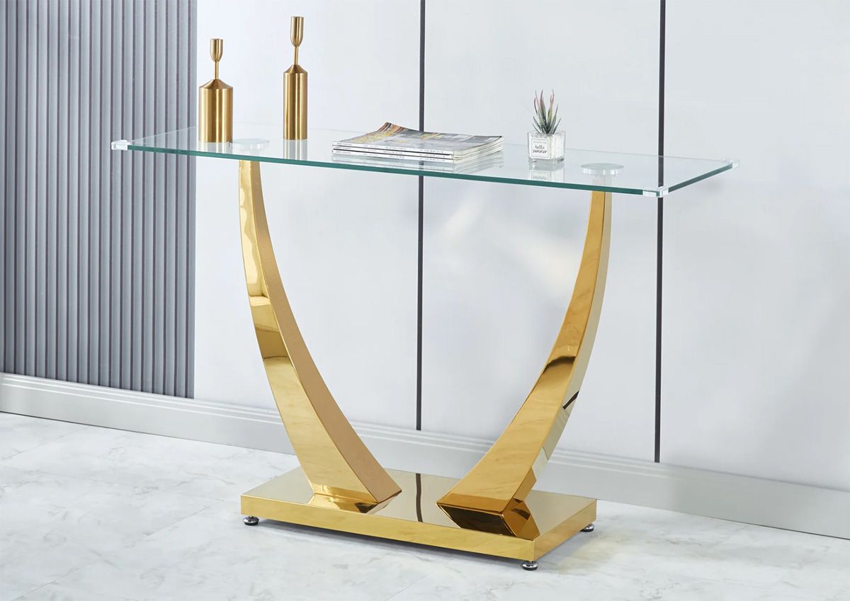 Salerno Glass Top Gold Sofa Table