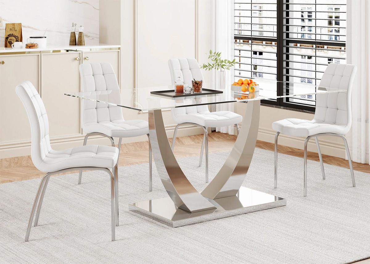 Salerno Glass Dining Table Stainless Steel Base