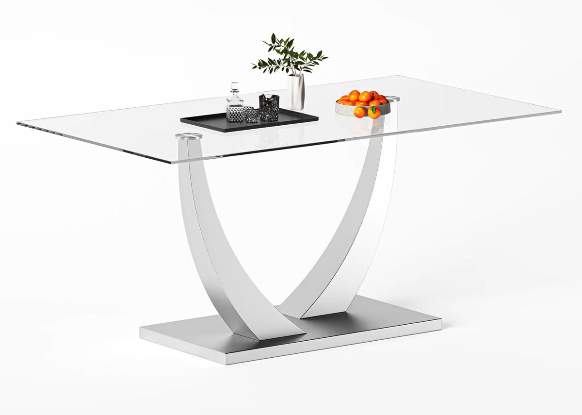 Salerno Glass Dining Table Stainless Steel Base