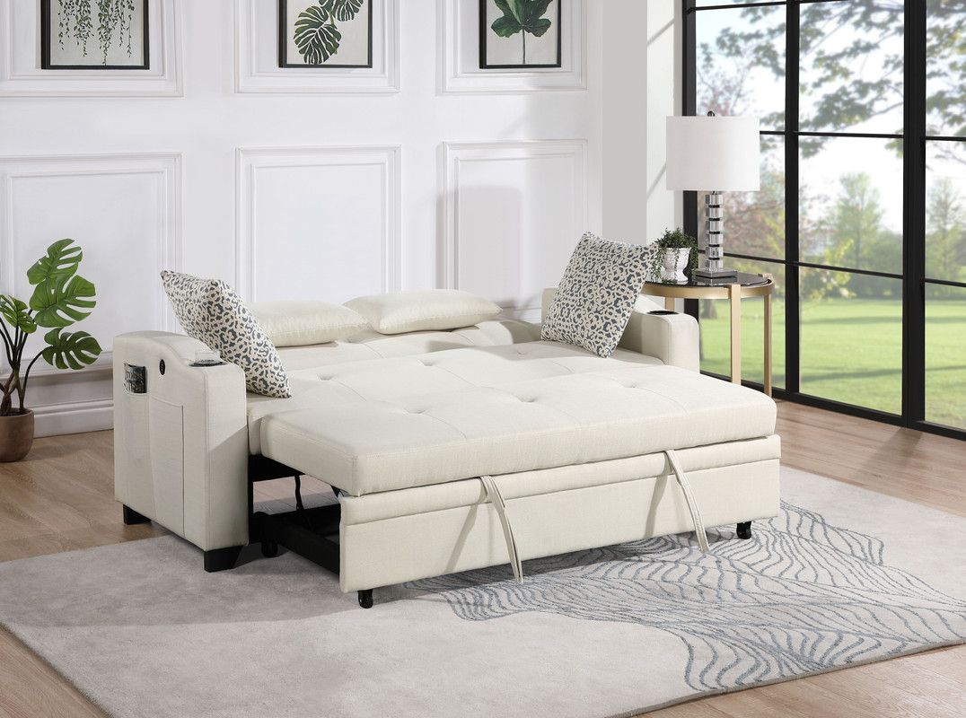 Salvio Beige Fabric Sofa With Sleeper