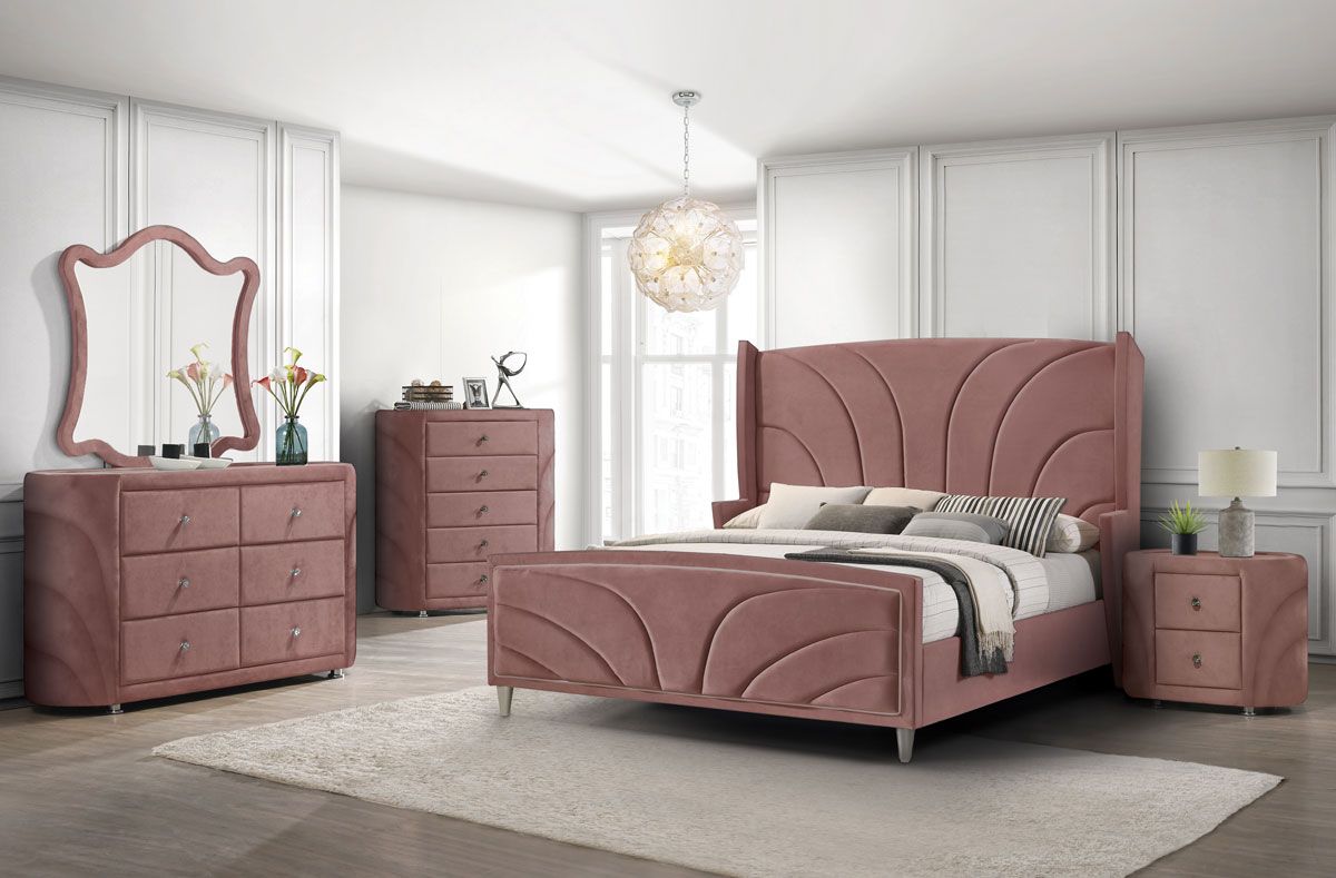 Sanson Pink Velvet Bedroom Set