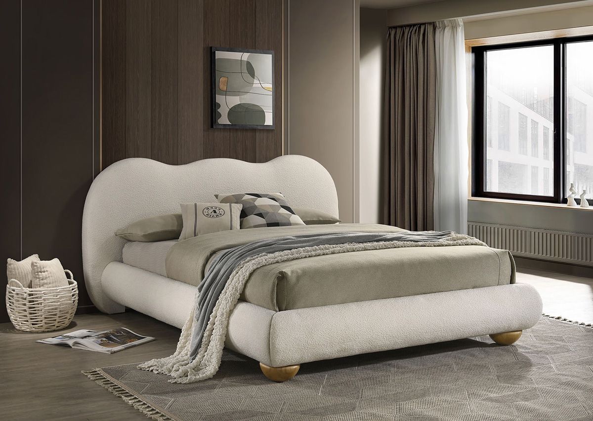 Saveria Ivory Boucle Platform Bed