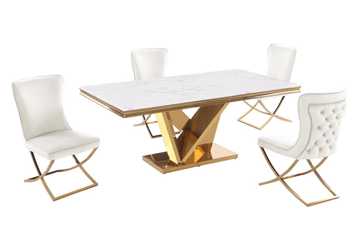 Savilla Gold Dining Table Marble Top