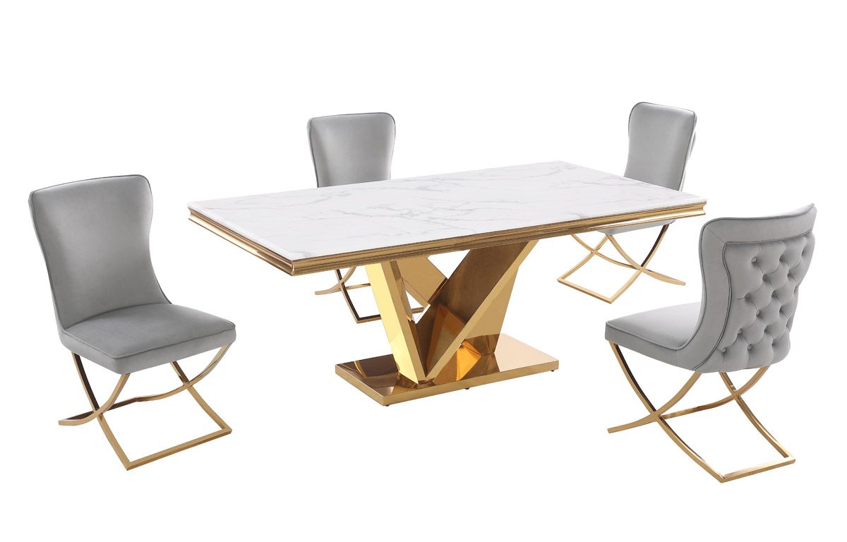 Savilla Gold Dining Table With Grey Chairs