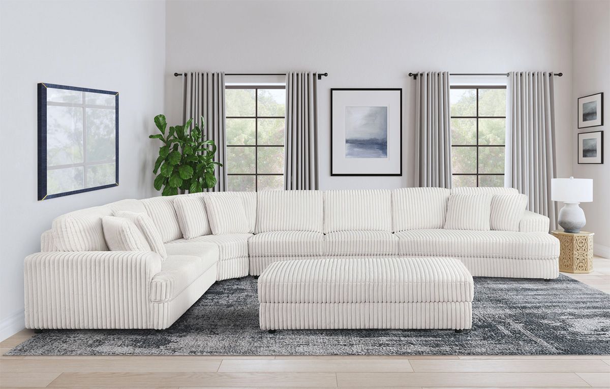 Scott Ivory Corduroy Sectional With Cuddler