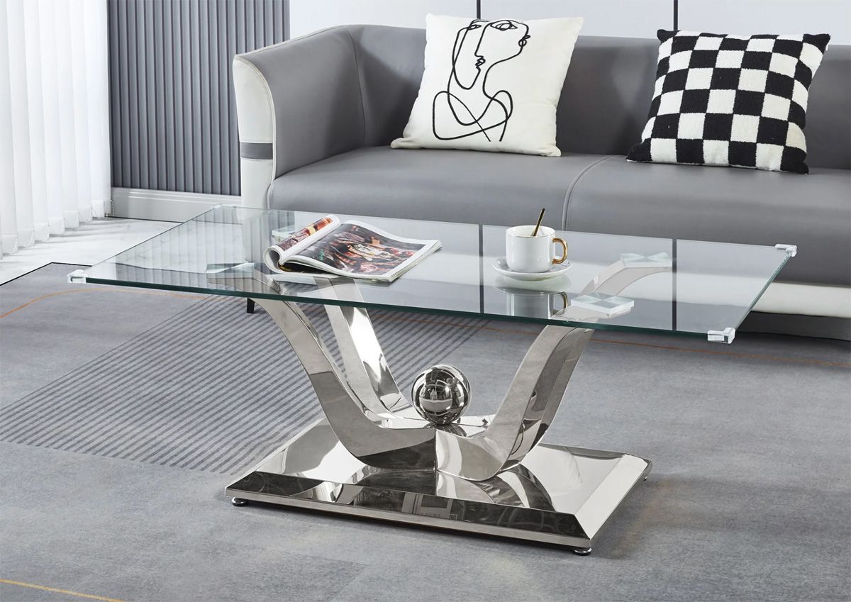 Shane Glass Top Coffee Table Chrome Finish Base