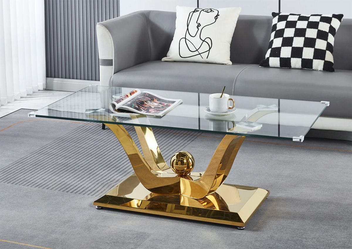 Shane Gold Finish Glass Top Coffee Table