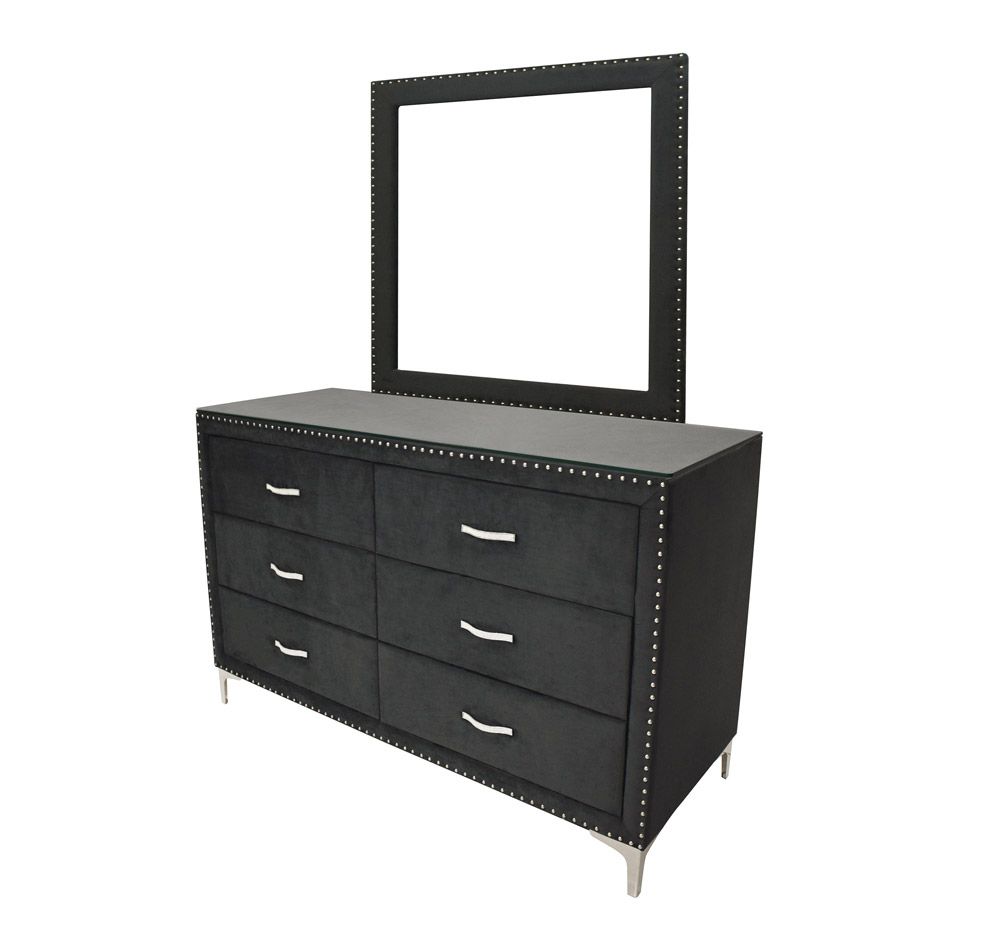 Shauna Black Velvet Dresser With Mirror