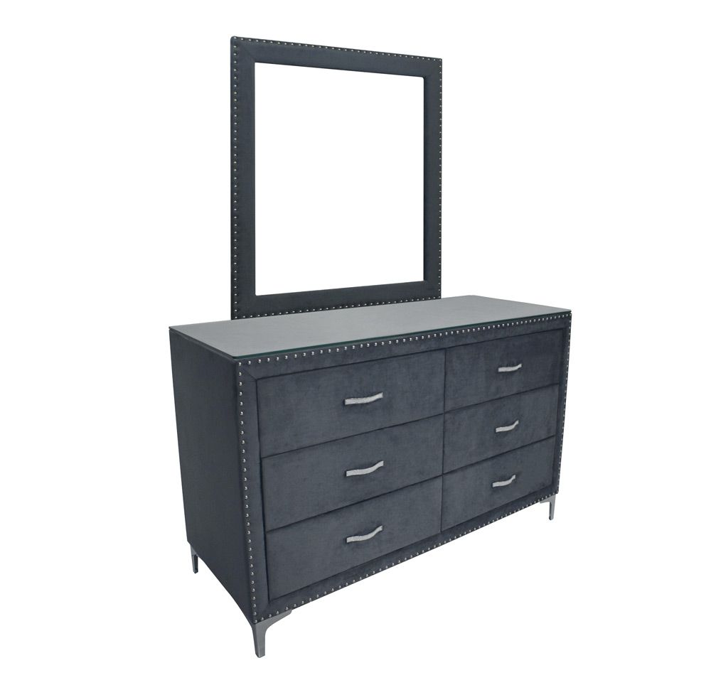 Shauna Grey Velvet Dresser With Mirror